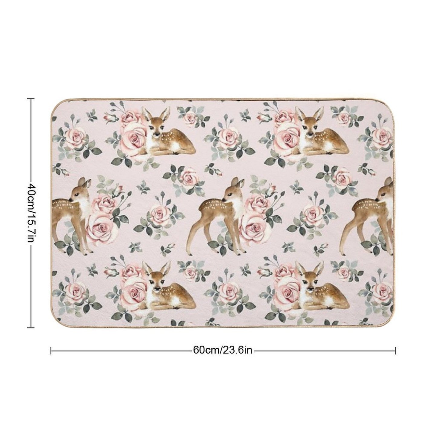 Little Deer With Vintage Roses  Blush  Absorbent Bath Mat