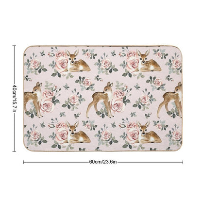 Little Deer With Vintage Roses  Blush  Absorbent Bath Mat