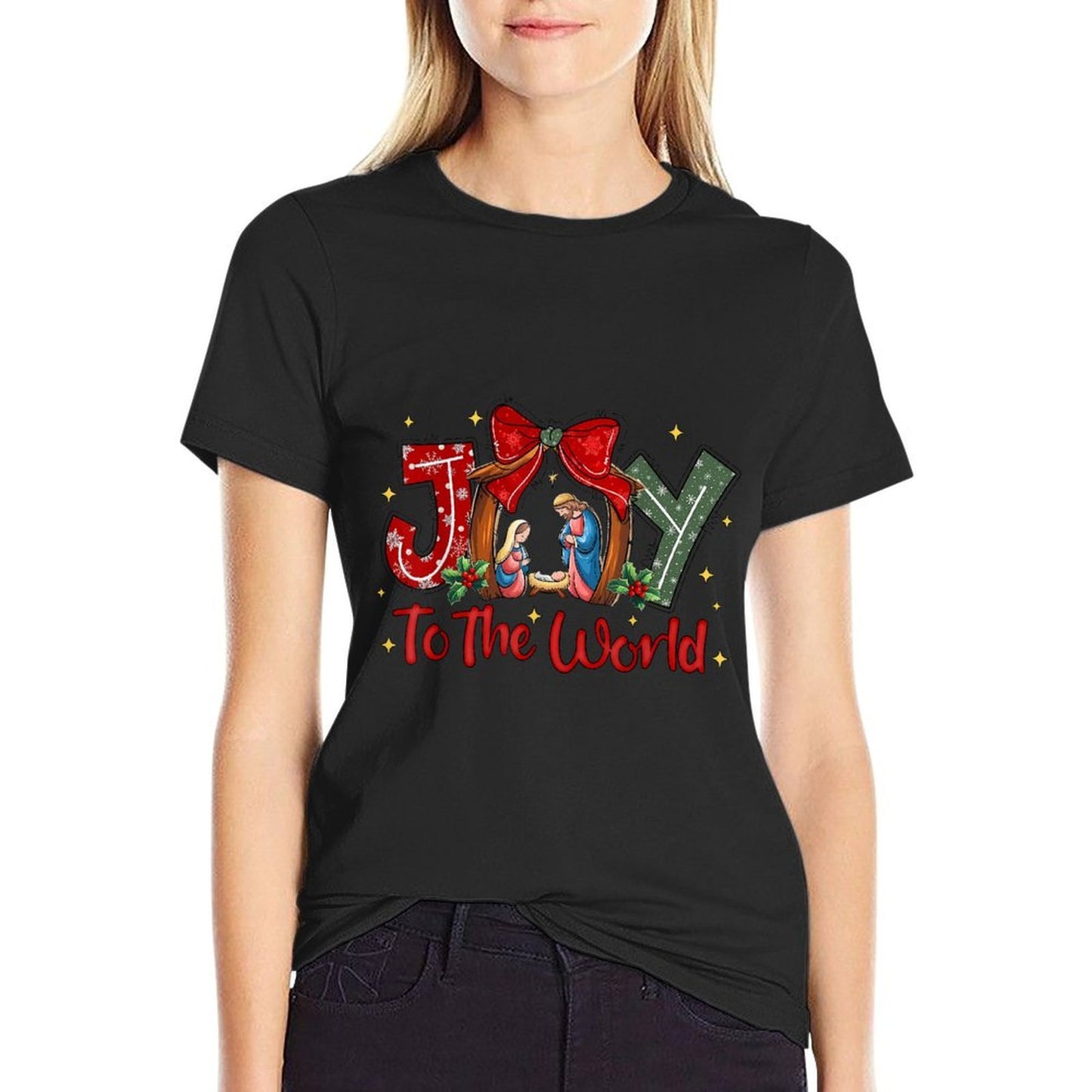 Joy To The World Nativity Christmas Baby Jesus Manger  Easy-care T-Shirt