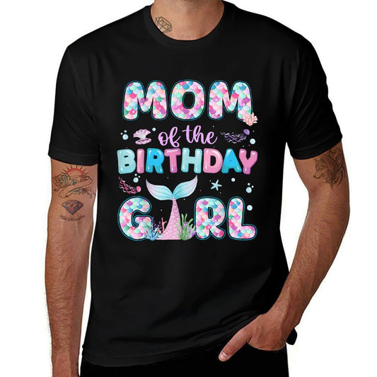 Mom Of The Birthday Mermaid Girl Family Matching Party  Rolled Sleeves T-Shirt