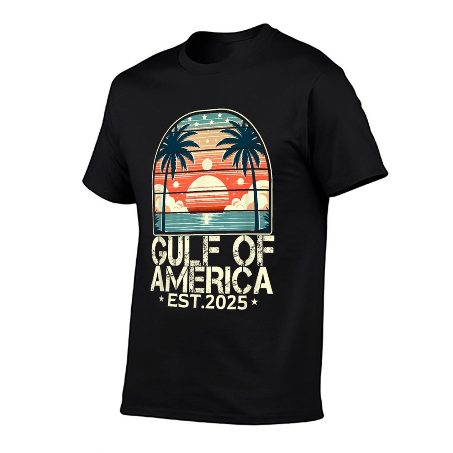 Retro Gulf Of USA America Est 2025 American Flag Gulf Mexico Rolled Sleeves T-Shirt