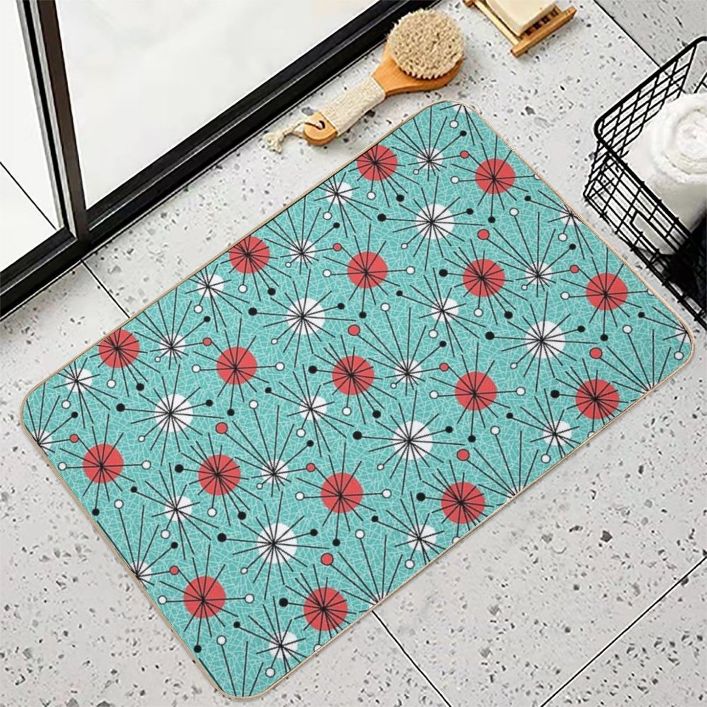 Mid Century Aqua Orange Durable Bath Mat