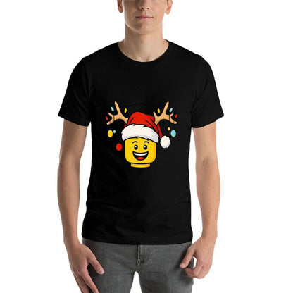 Christmas Building Bricks Head with Santa Hat Antlers Lights  Versatile T-Shirt