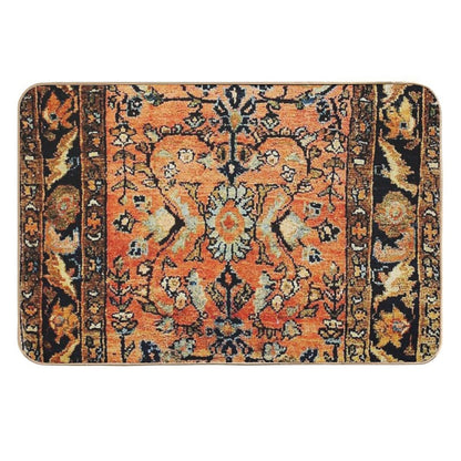Tabriz Rug Print With Burnt Orange Field Print  Easy To Clean Bath Mat