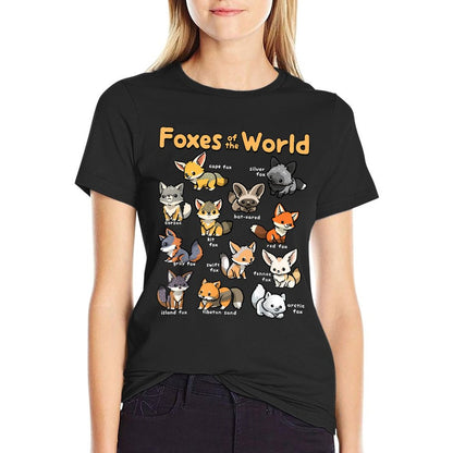 Kawaii Fox Animals of The World Educational Animal Fox Lover Wrinkle-resistant T-Shirt