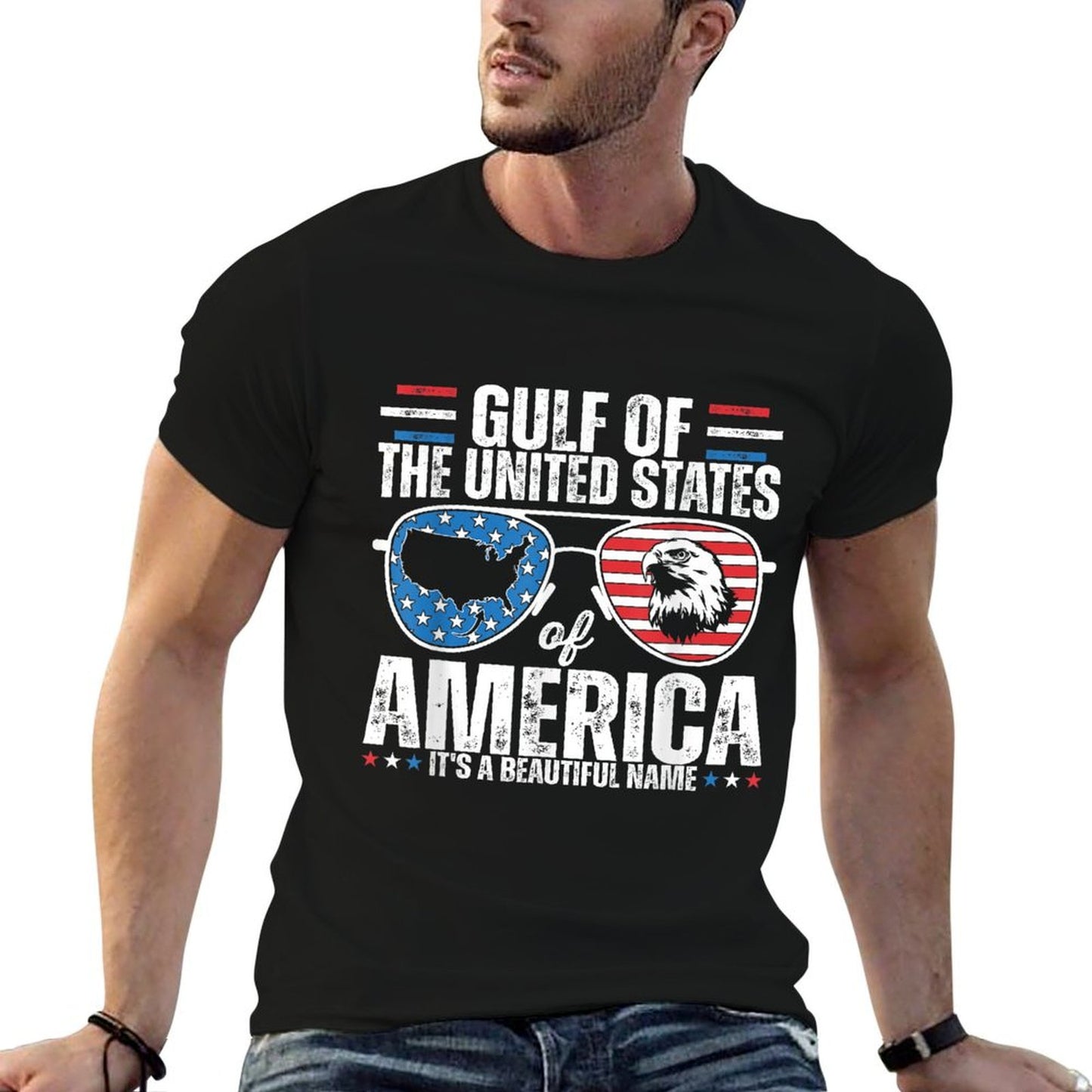 Gulf of USA America Flag Pride Patriotic Gulf of US America Heathered Texture T-Shirt