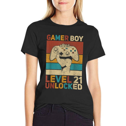 Mens Gamer Boy Level 21 Unlocked 21 Years Old Boy 21st Birthday  Oversized Silhouette T-Shirt