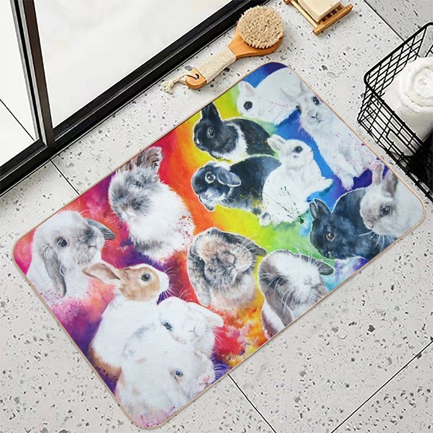 Painted Bunnies in A Rainbow  Multi-Purpose Bath Mat