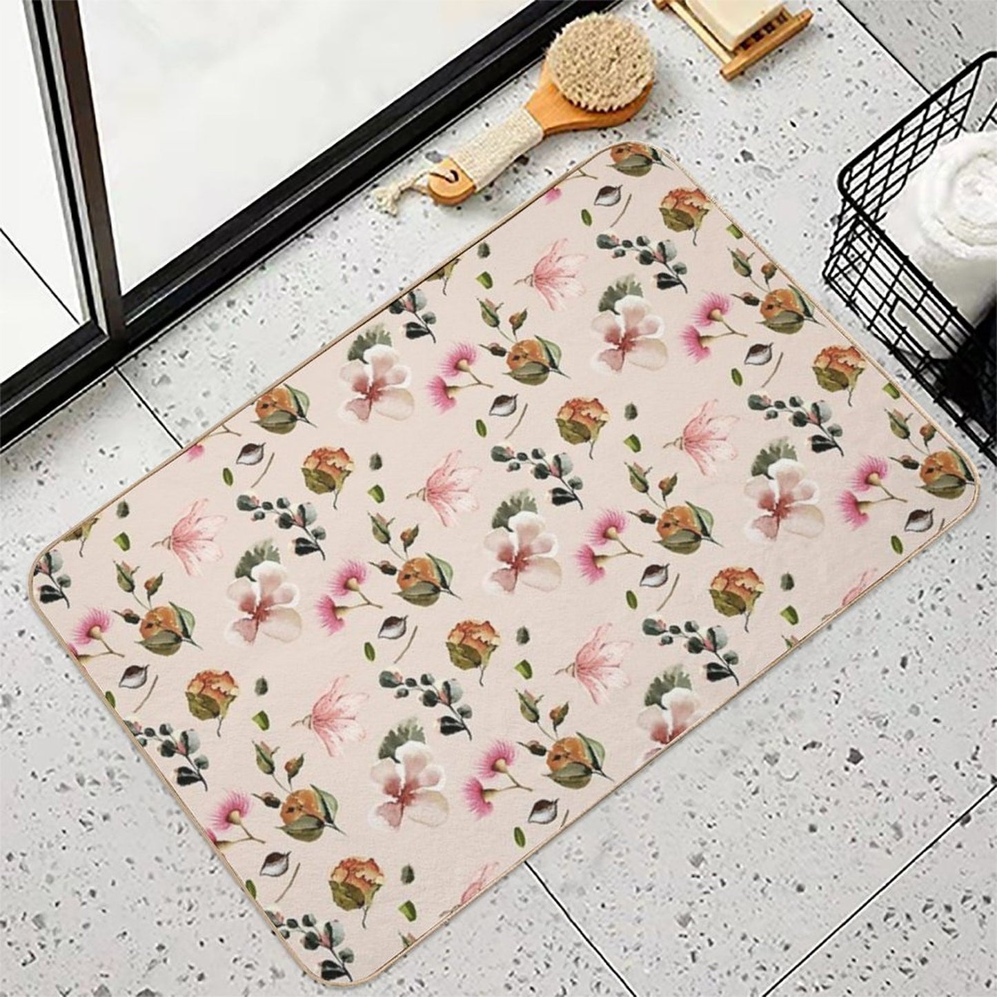 Vintage Floral Pattern  Stain-Proof Bath Mat