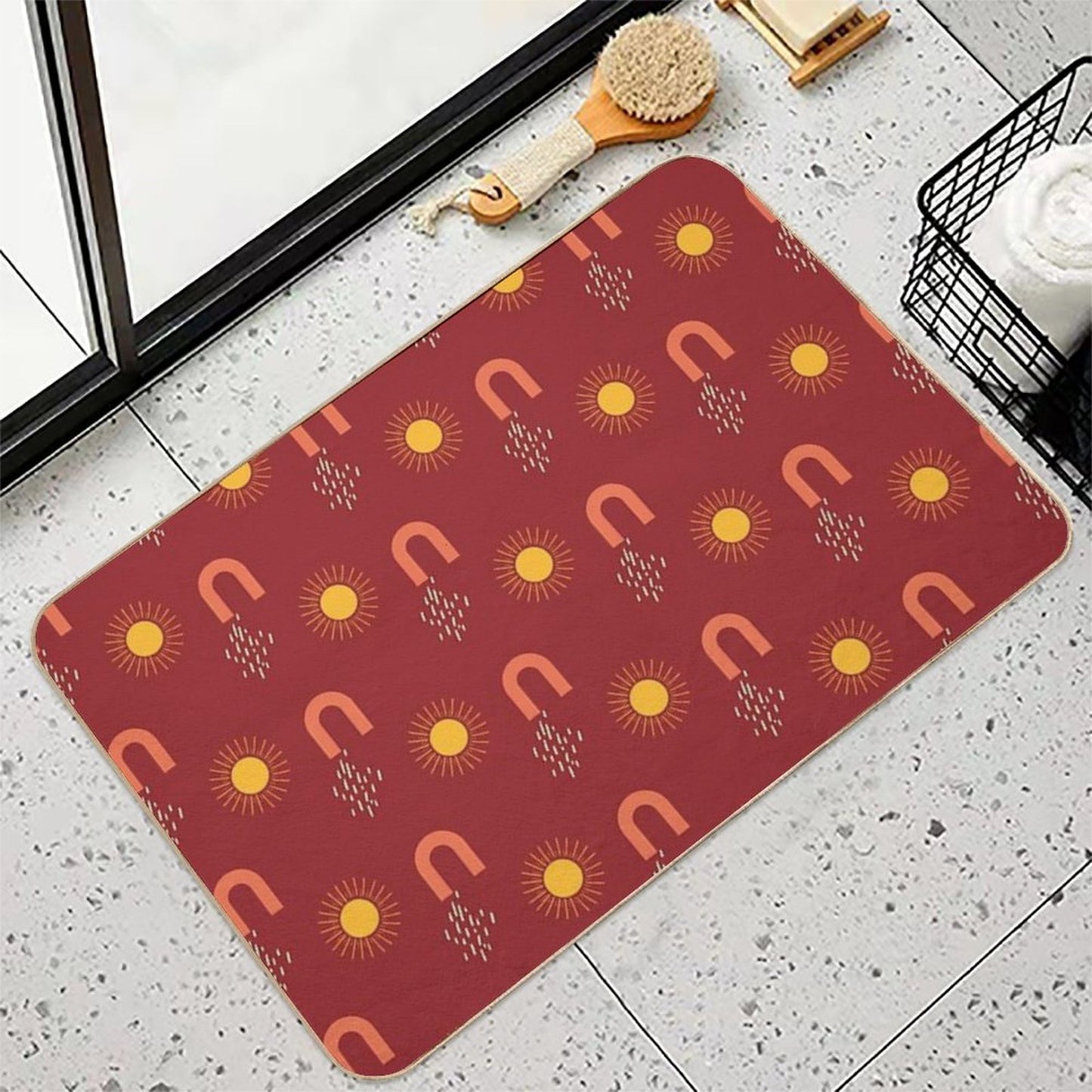 Boho Sun Abstract Line Drawing  Odorless Bath Mat