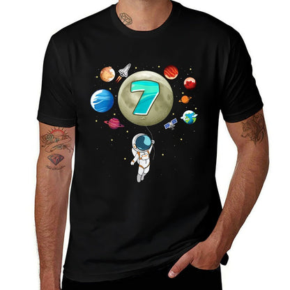 7th Birthday Space Lover Astronaut 7 Years Old Bday  Wrinkle-resistant T-Shirt