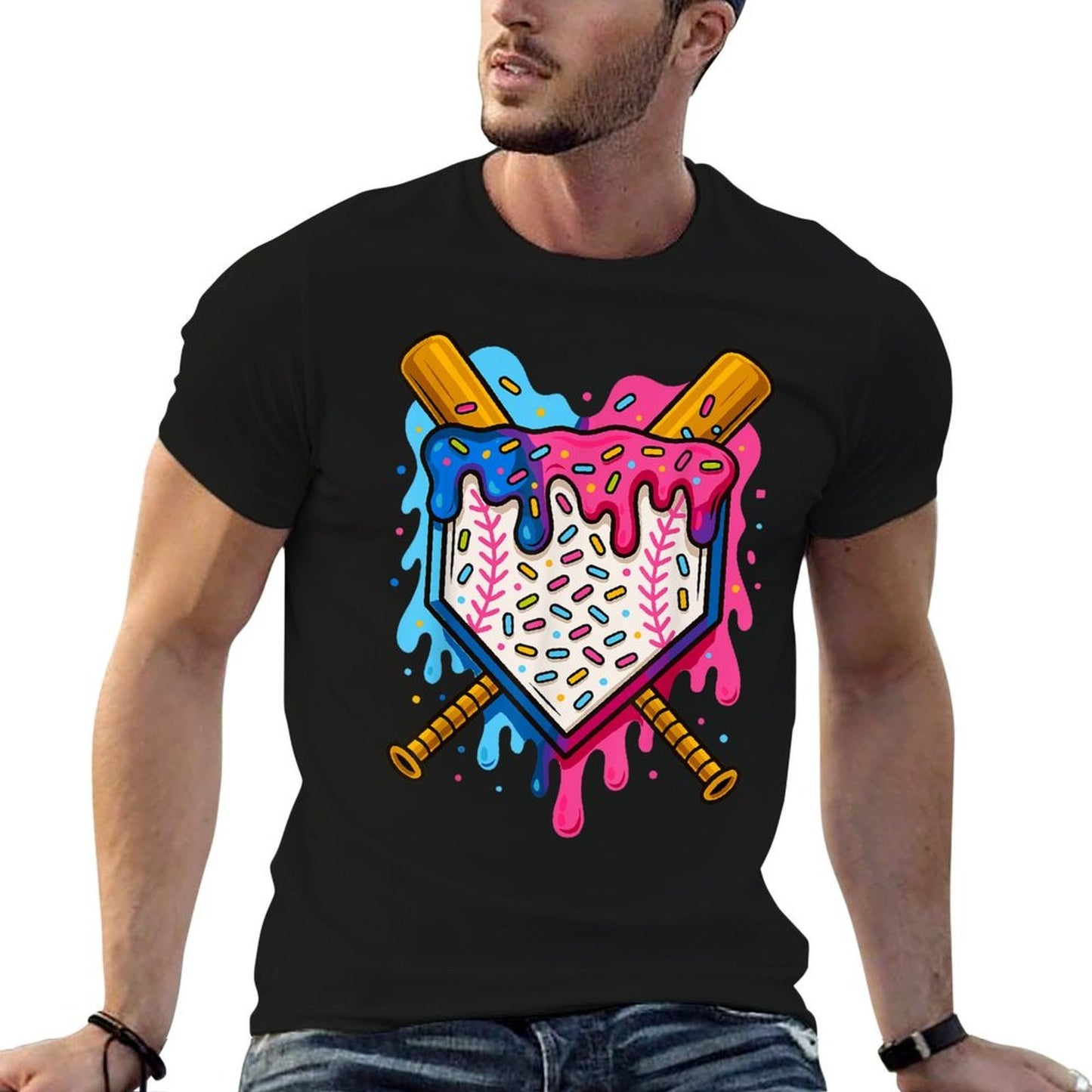 Baseball Boys Ice Cream Drip Baseball  Trendy Pattern T-Shirt