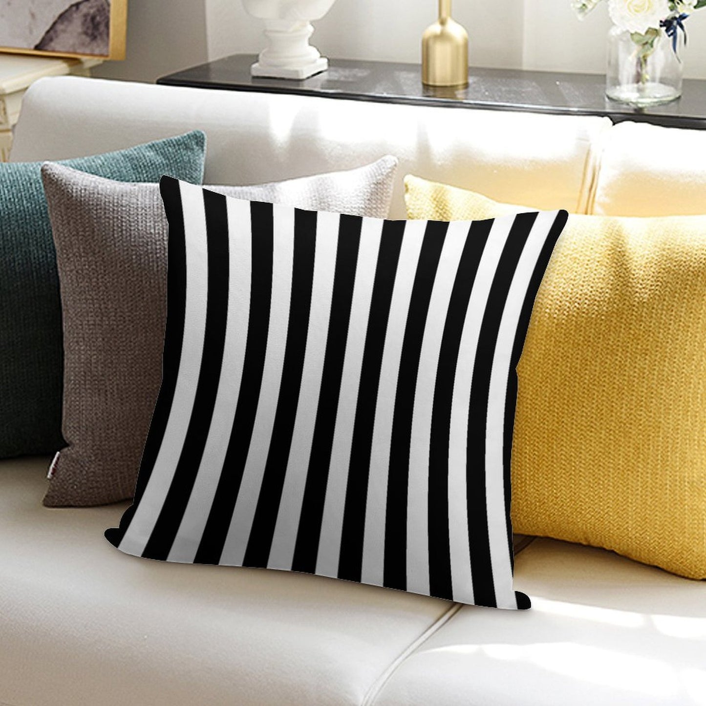Black White Striped Pillow Cushion Cover Skirt Soft Warmth Comfort Throw Pillow