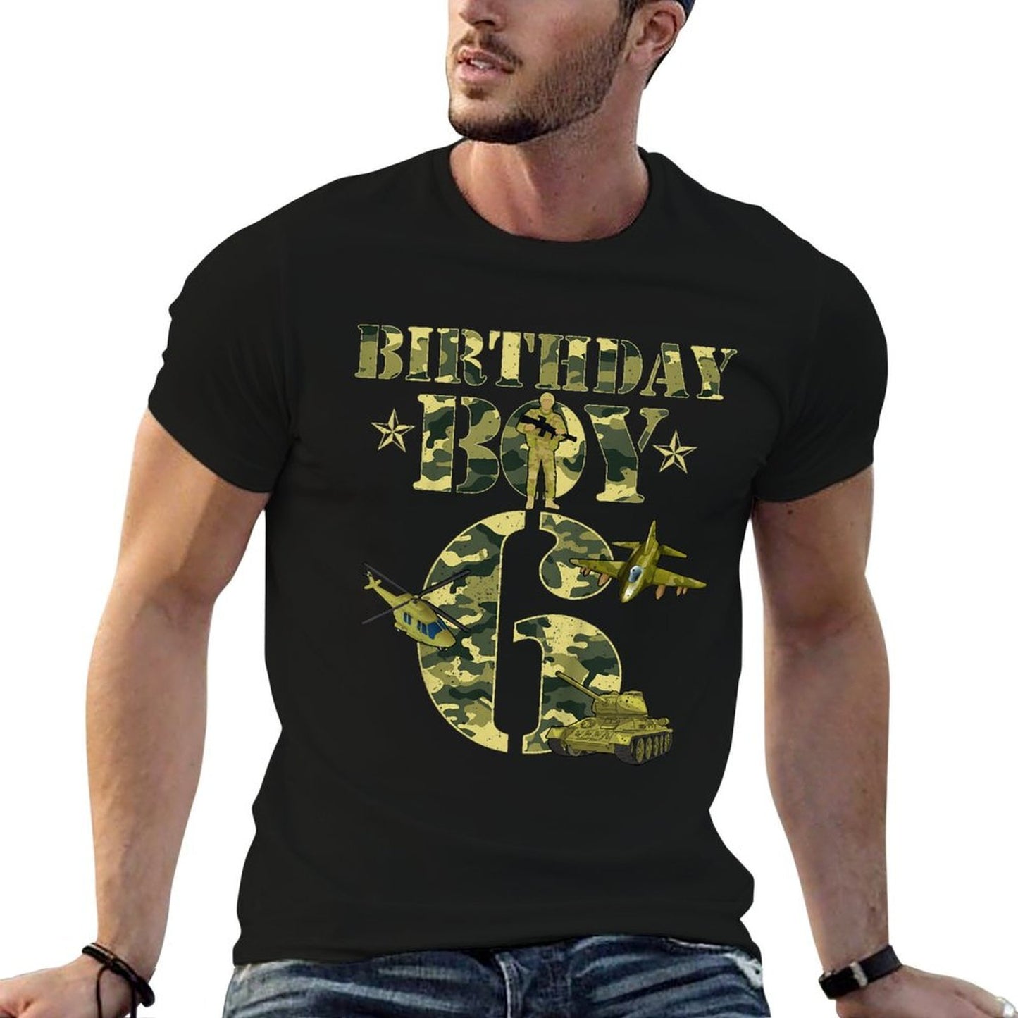 Kids 6th Birthday Military Themed Camo Boys 6 Yrs Old Soldier  Graphic-printed T-Shirt