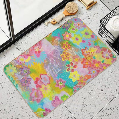 Funky Flowers Print  Fade-Resistant Bath Mat