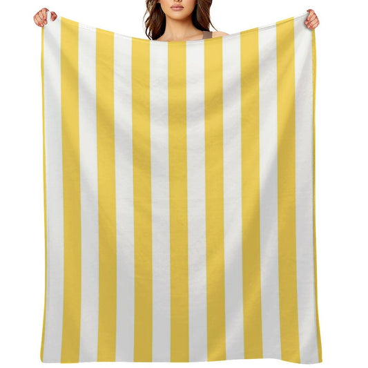 Yellow And White Vertical Stripes Plush Throw Blanket