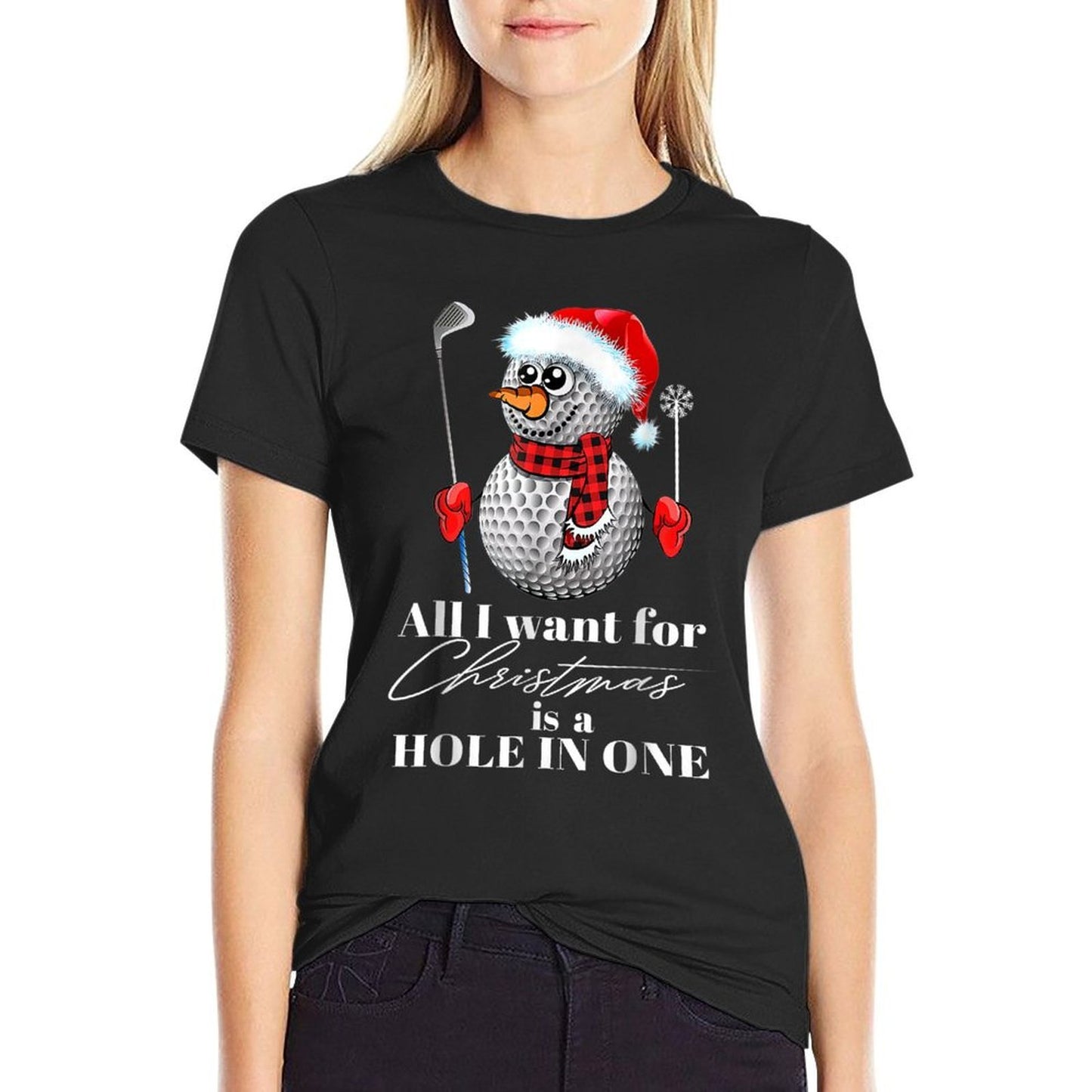 I Want For Christmas Is A Hole In One Golfs Ball Snowman Fun  Heathered Texture T-Shirt