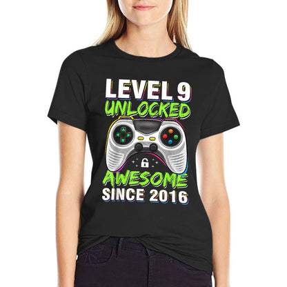 Level 9 Unlocked Awesome Since 2016 9th Birthday Gaming Boys  Moisture-wicking T-Shirt