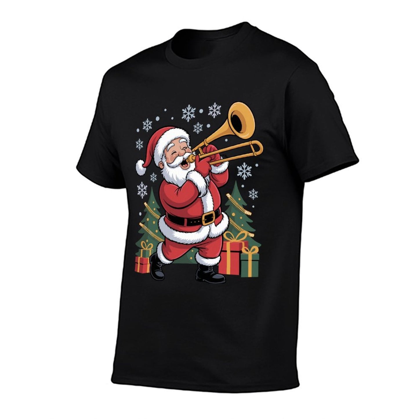 Santa Playing Trombone Funny Holiday Chrismas Xmas Pajama  Summer-ready Fabric T-Shirt