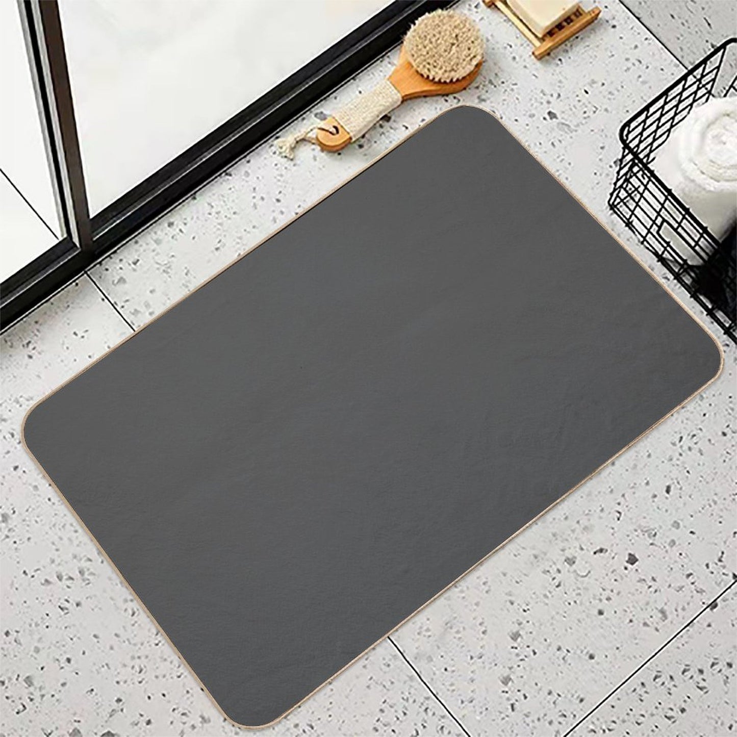 Plain Ash Grey, Dark Grey, Accent Grey, Charcoal, Sooty Grey, Forecast Color  Non-Slip Bath Mat