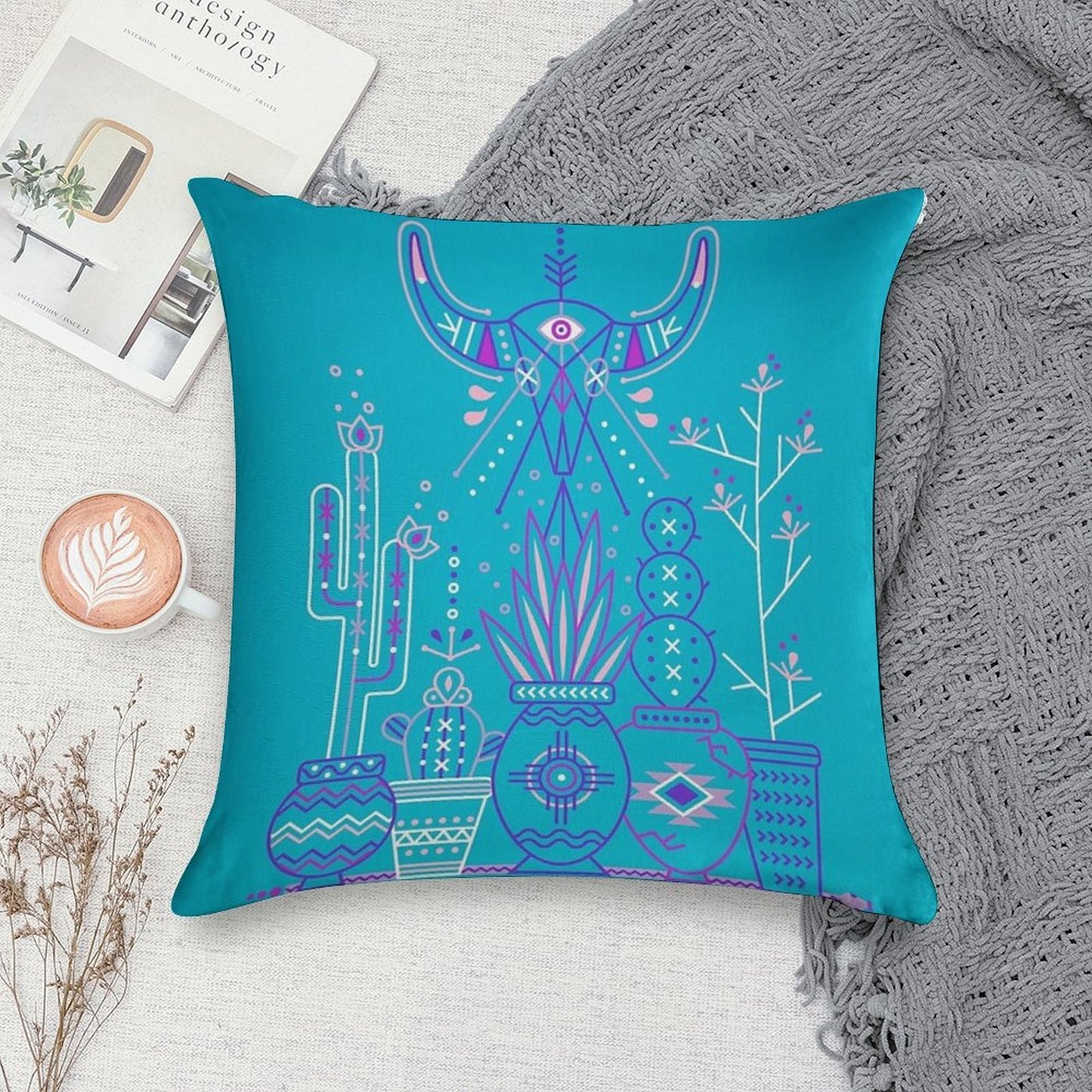 Santa Fe Garden – Blue & Purple Soft Bedroom Essential Throw Pillow