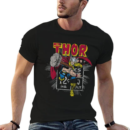 Marvel Mighty Thor Hammer Throw Retro Kids Graphic  Tagless Design T-Shirt