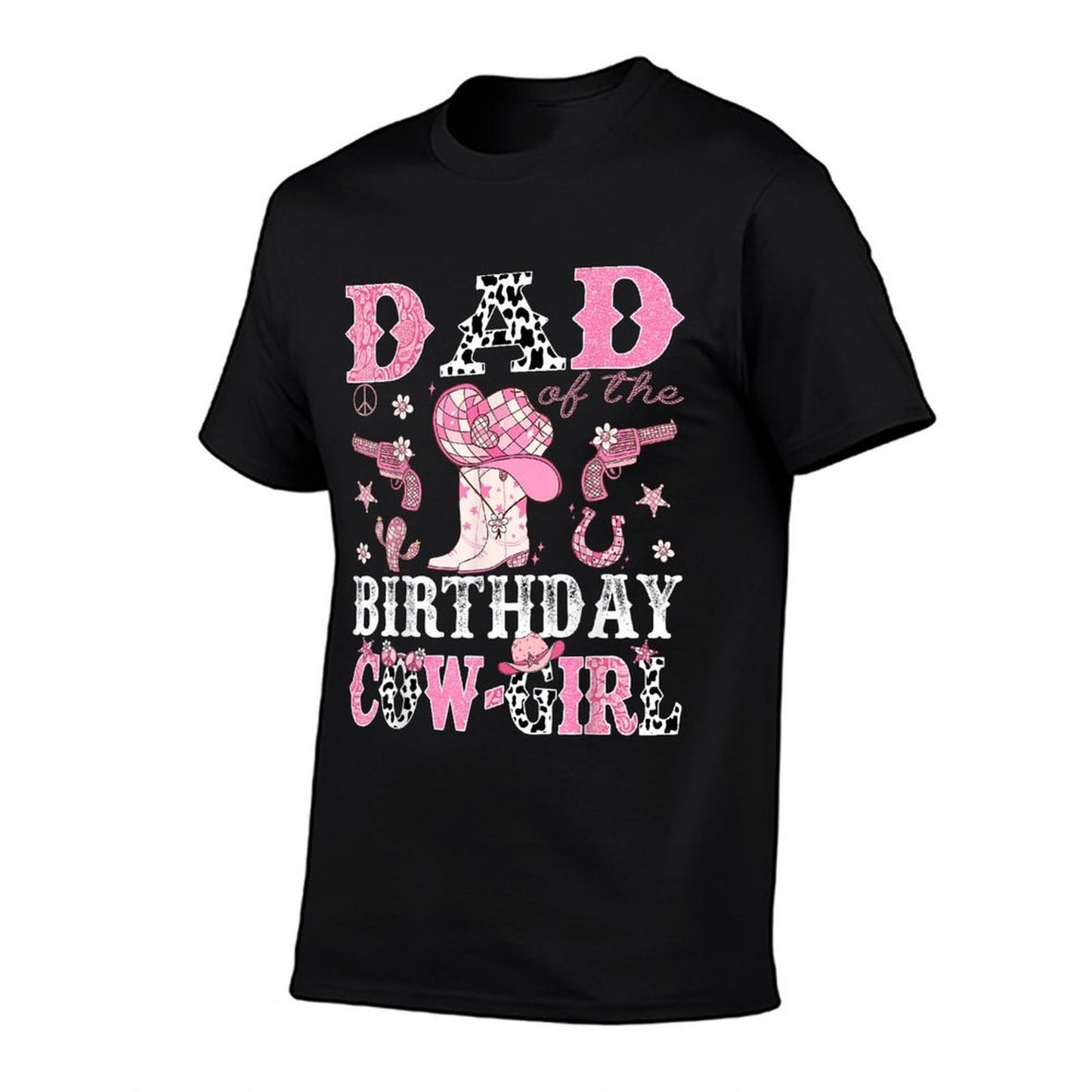Dad Of The Birthday CowGirl Pink Disco Rodeo Western  Fade-proof Color T-Shirt