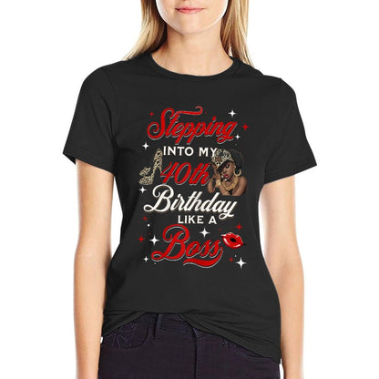 Womens Stepping Into My 40th BIrthday Like A Boss Leopard Print  Quick-drying T-Shirt