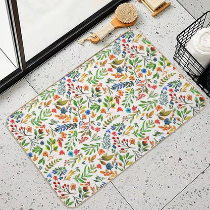 Watercolor Hand Drawn Flowers And Foliage  Odorless Bath Mat