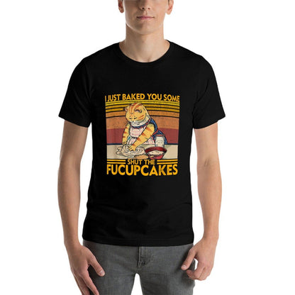 I Just Baked You Some Shut The Fucupcakes Retro Vintage Cat  Rolled Sleeves T-Shirt