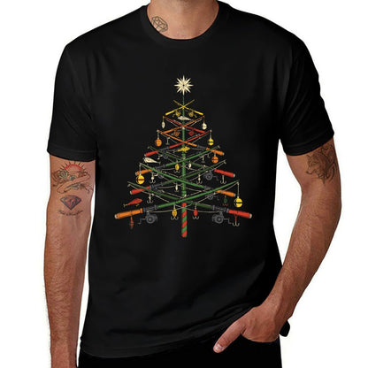 Fishing Rod Christmas Tree Funny Xmas Fisherman  Heathered Texture T-Shirt
