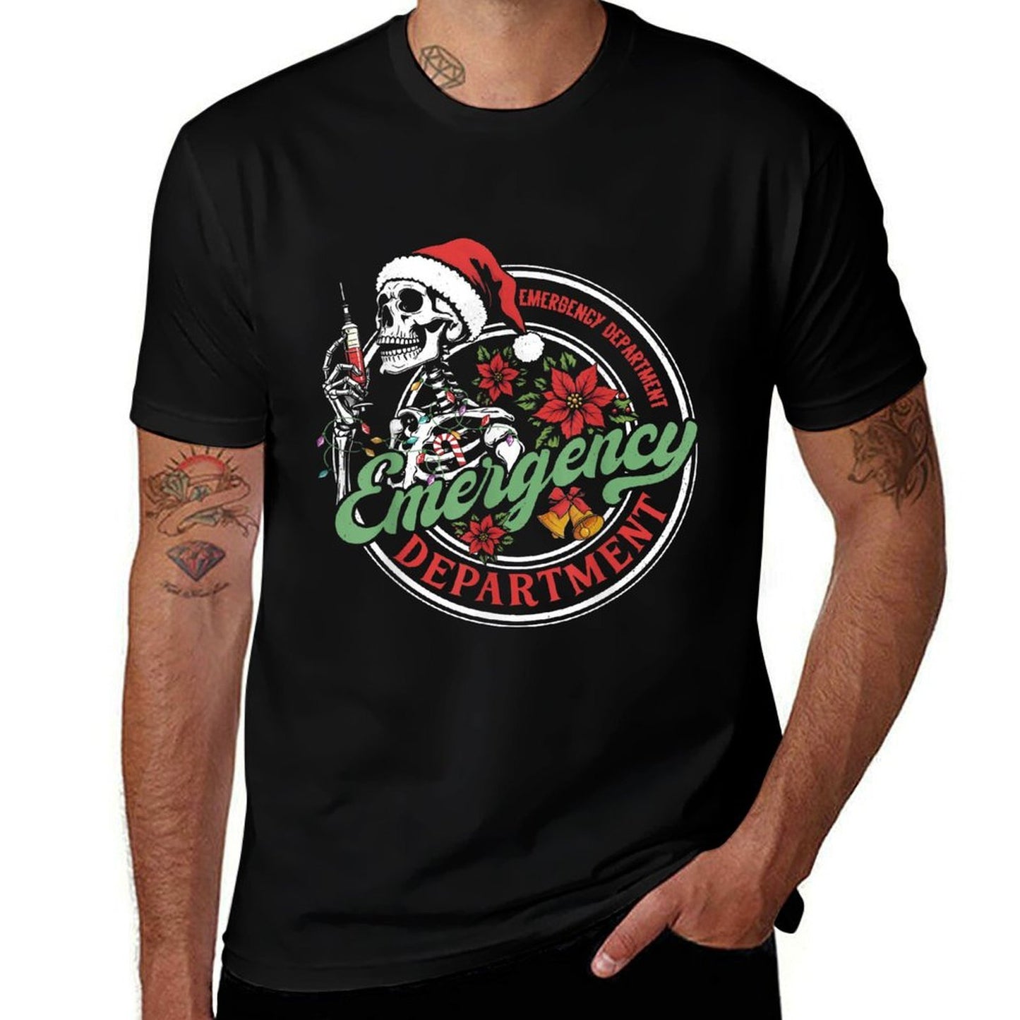 Emergency Department ER Nurse Christmas Black Small Modern Christmas Nurse  Slim-fit Cut T-Shirt