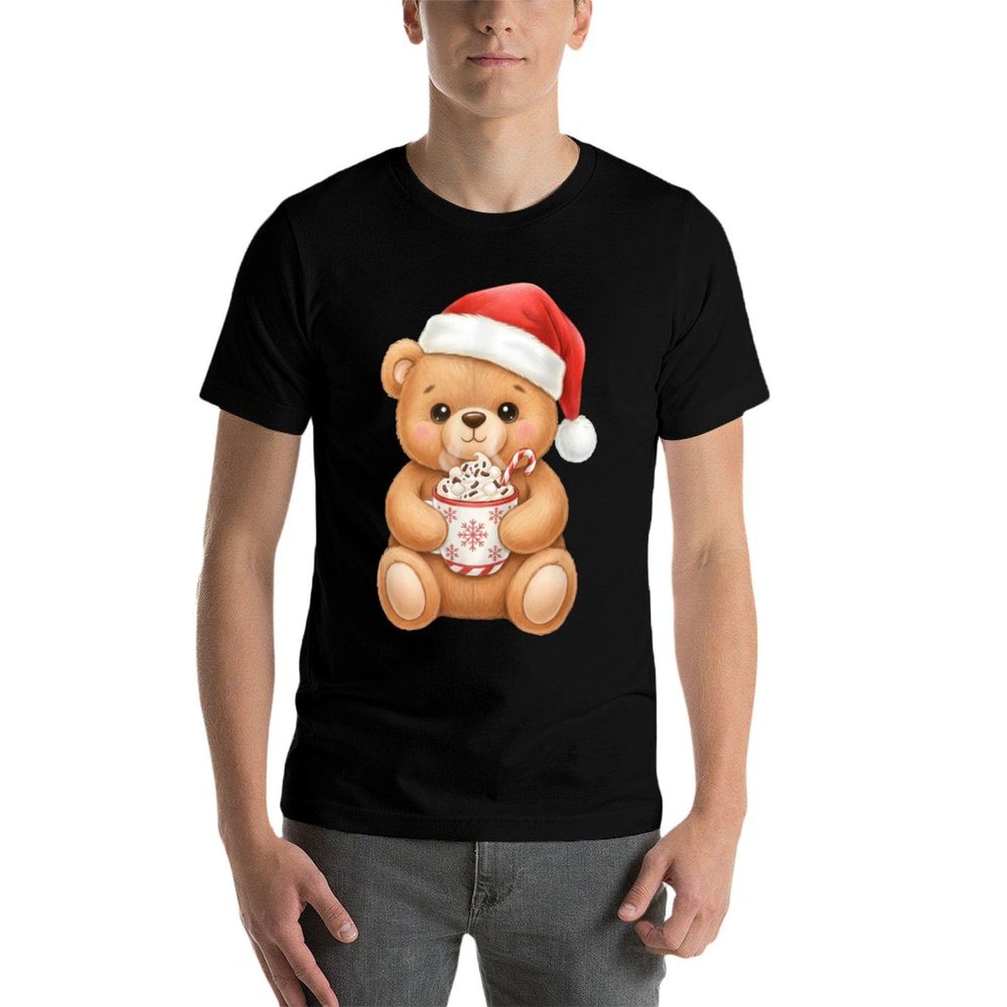 Cute Christmas Teddy Bear with Santa Hat  Oversized Silhouette T-Shirt