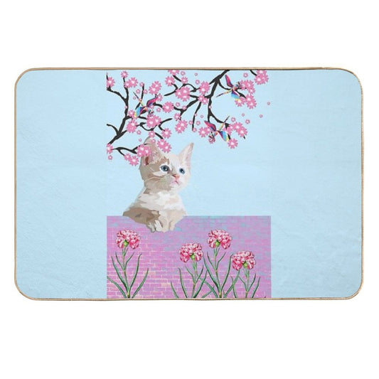 KITTY CAT AND DRAGONFLIES  Non-Slip Bath Mat