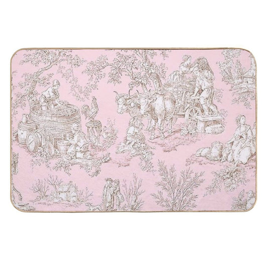 French Country Pink Toile  Anti-Trip Bath Mat
