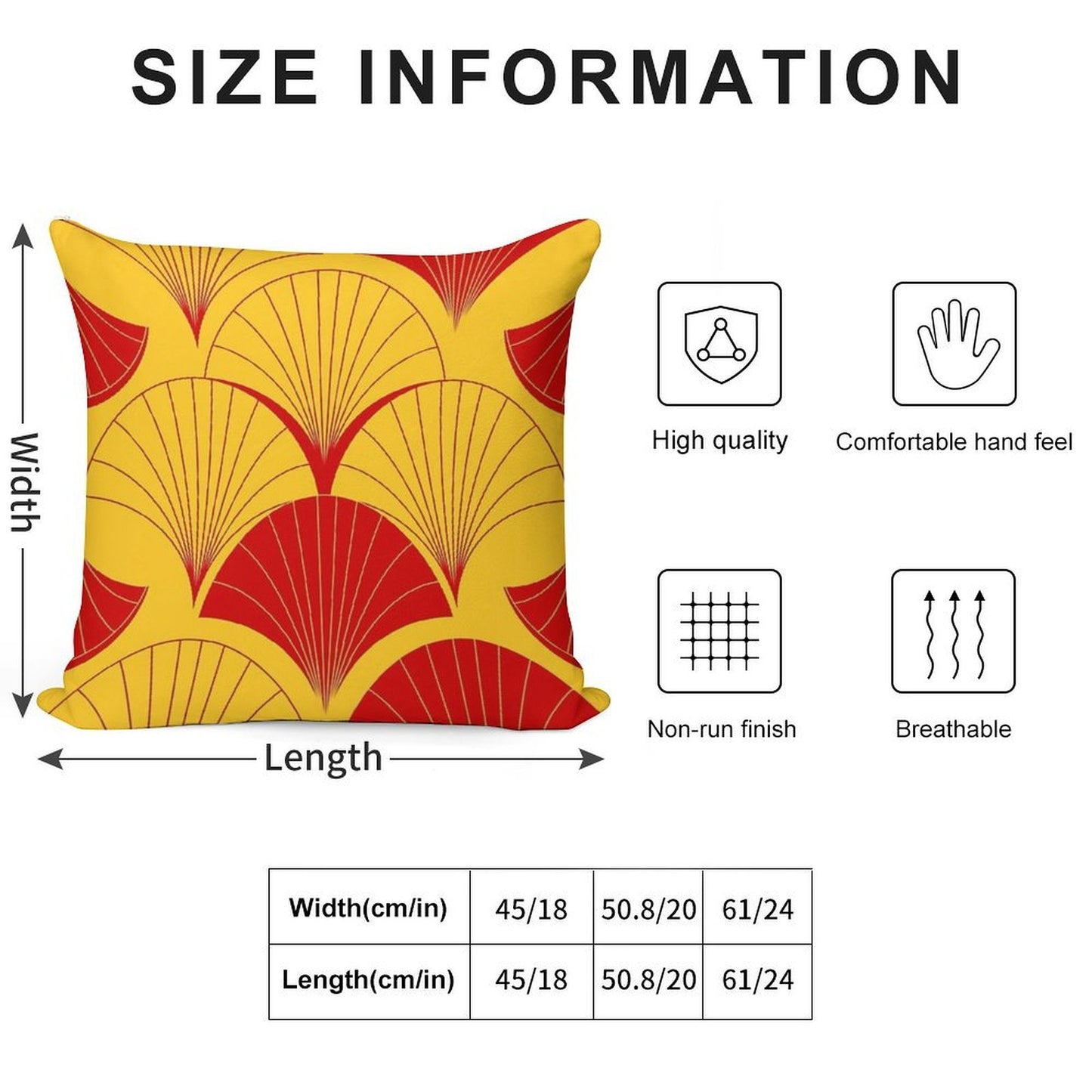 Asian Art Deco Red And Yellow Fan Pattern Soft Durable Construction Throw Pillow