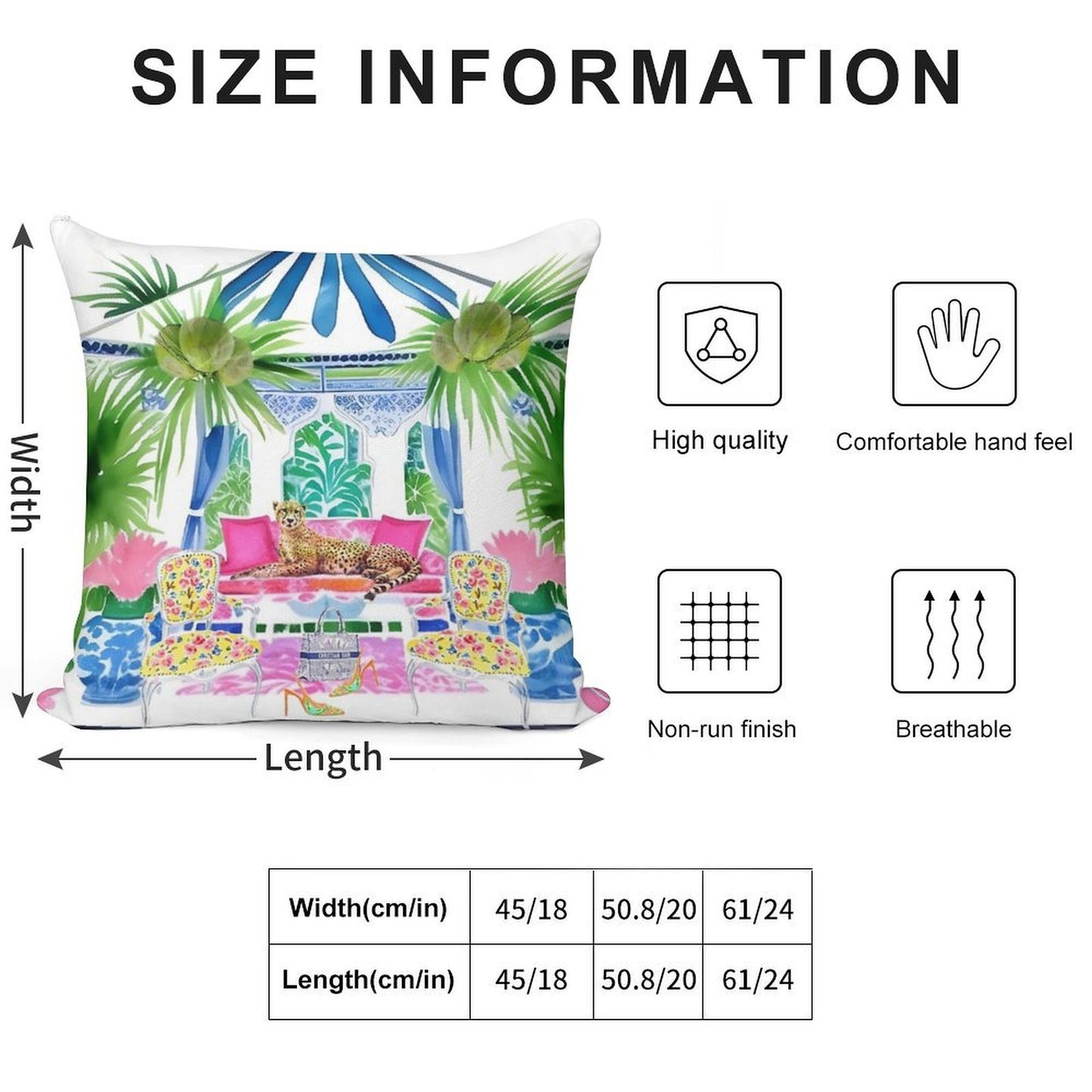 Preppy Cheetah in Stripy Blue Cabana Soft Reinforced Edging Throw Pillow