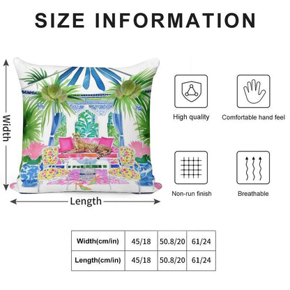 Preppy Cheetah in Stripy Blue Cabana Soft Reinforced Edging Throw Pillow