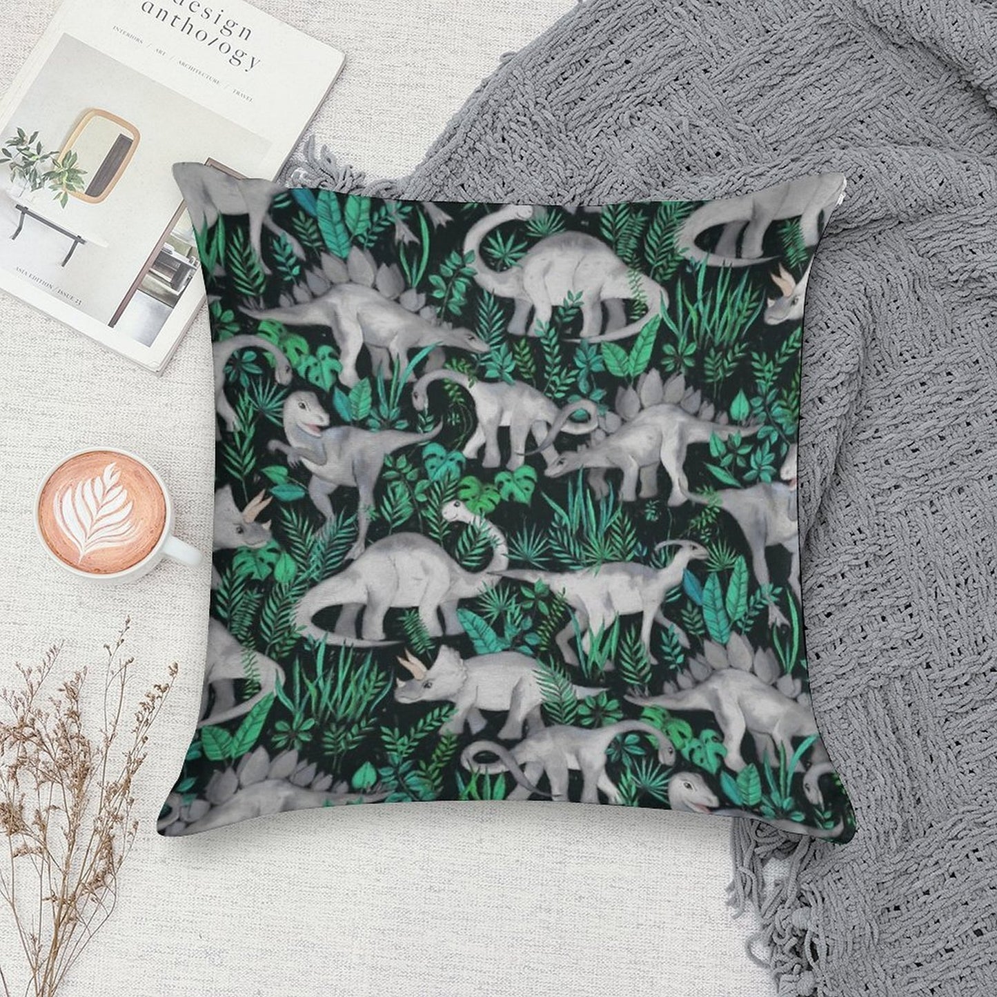 Dinosaur Jungle Soft Decorative Cover Throw Pillow