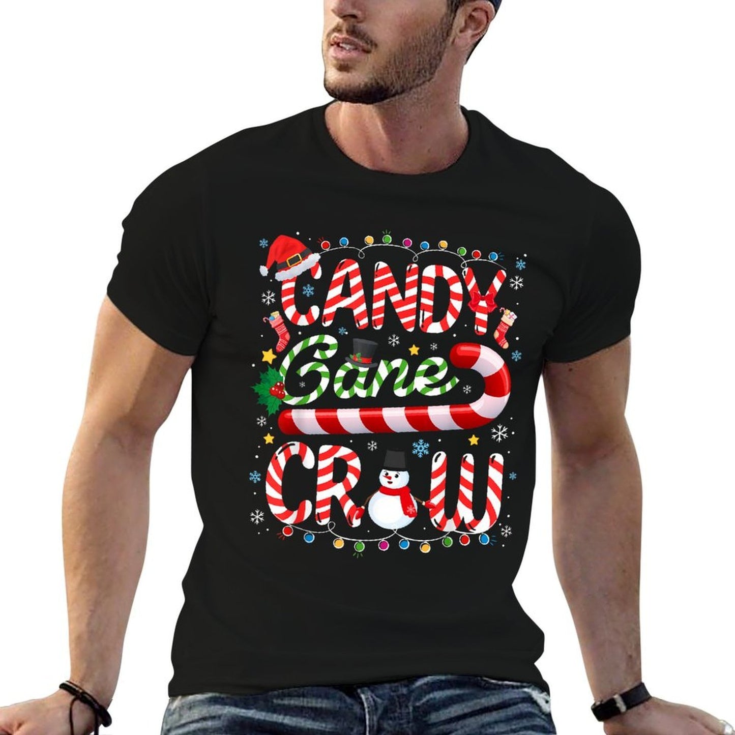 Candy Cane Crew Christmas Pajamas Adult Men Women Kids  Polyester Blend T-Shirt