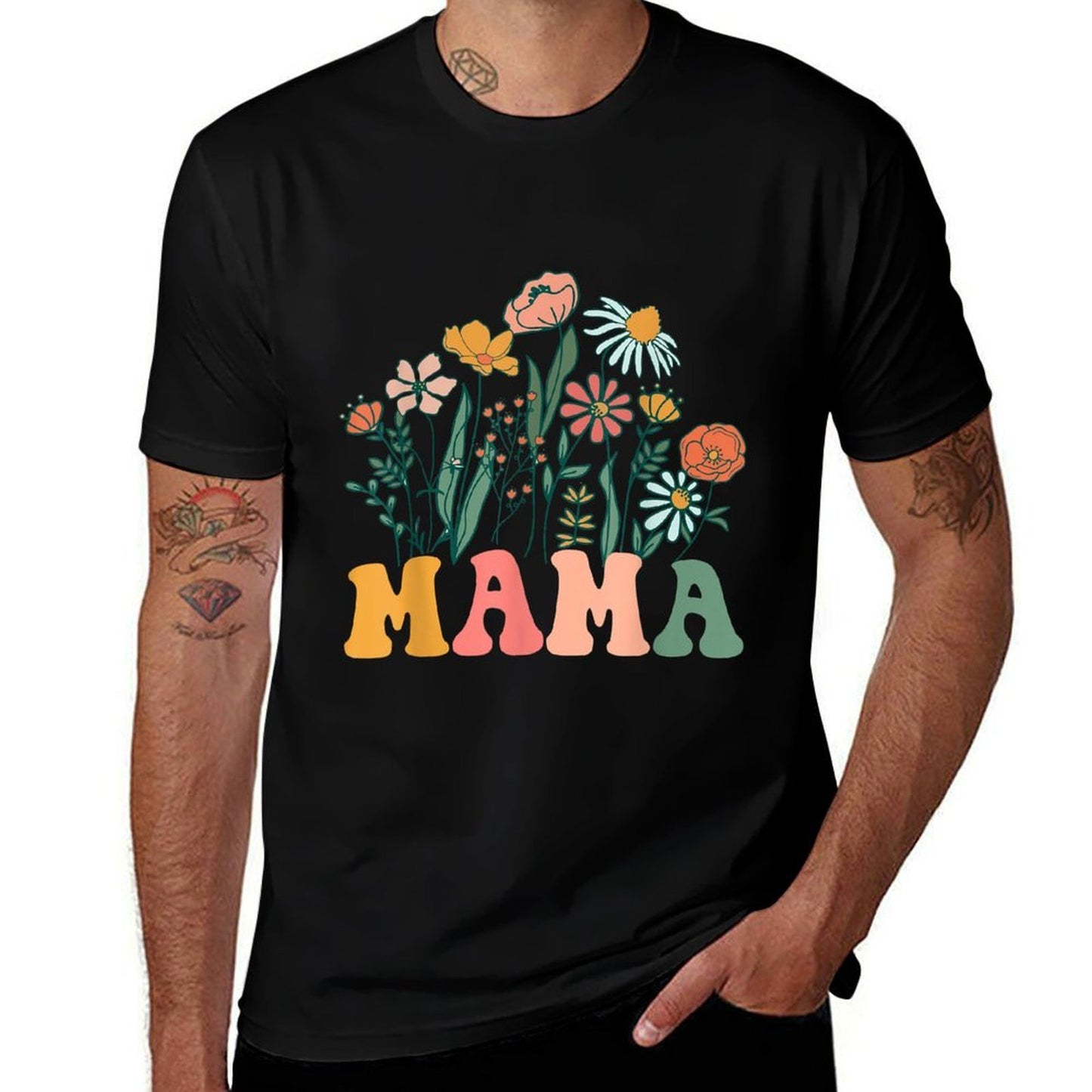 New MAMA Wildflower First Birthday & Baby Shower  Rolled Sleeves T-Shirt