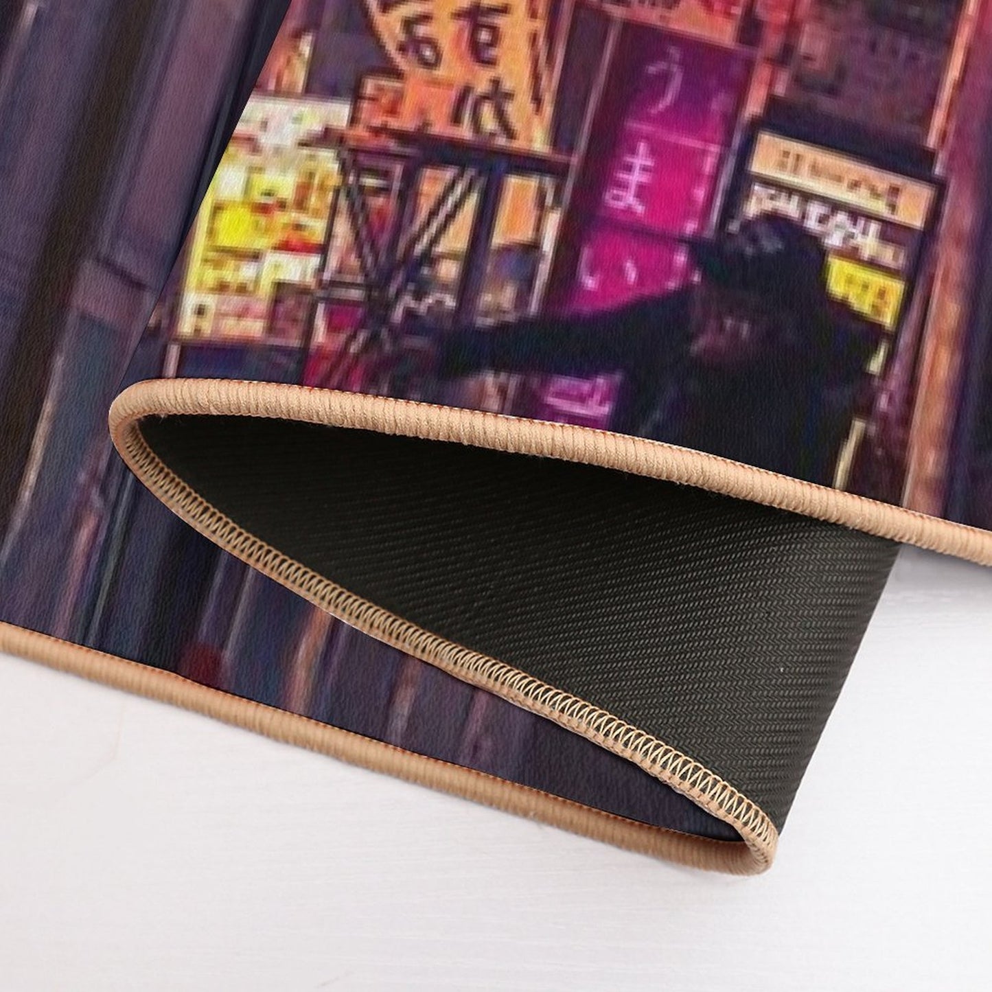 Neon Noir Street Reflecting The Warm Yellow And Orange Light from The Bar Area.  Pet-Safe Bath Mat