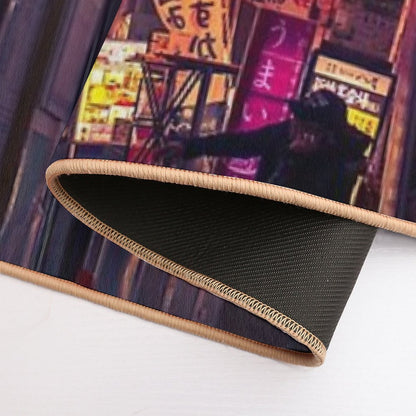 Neon Noir Street Reflecting The Warm Yellow And Orange Light from The Bar Area.  Pet-Safe Bath Mat