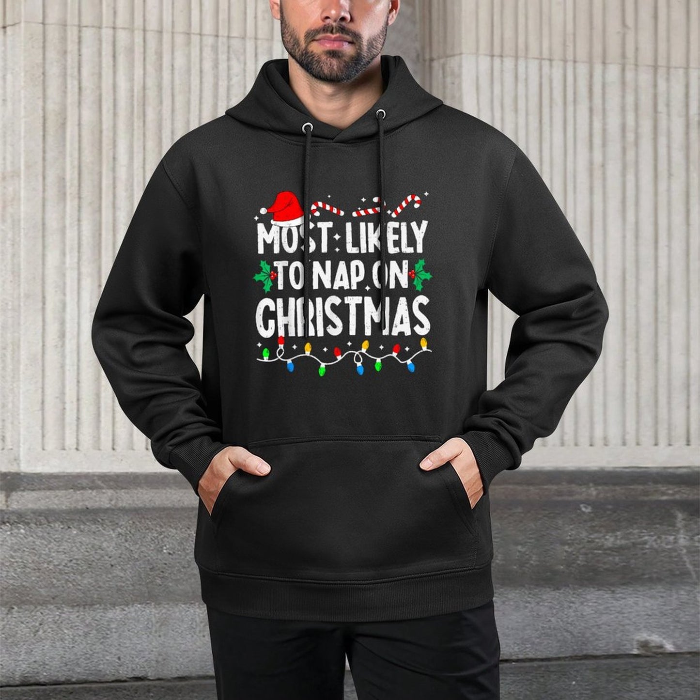 Most Likely to Nap On Christmas Funny Family Matching Xmas Adjustable Hood Hoodie