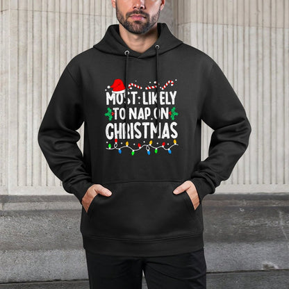 Most Likely to Nap On Christmas Funny Family Matching Xmas Adjustable Hood Hoodie