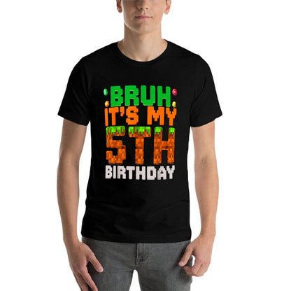 Bruh It's My 5th Birthday 5 Year Old Birthday Boy Pixel Game  Easy-care T-Shirt