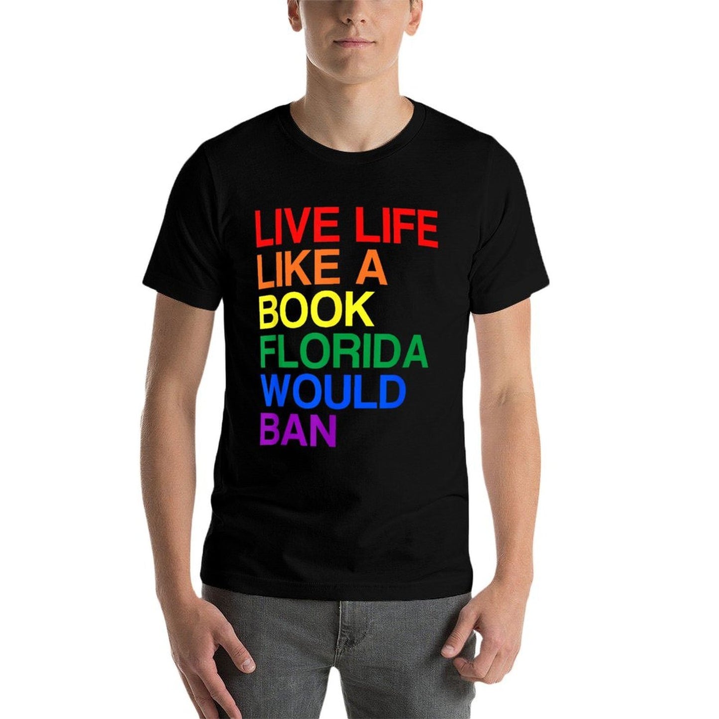 Live Like Book In Florida. LGBTQ Rainbow Gift, LGBTQIA Pride  Relaxed-fit T-Shirt