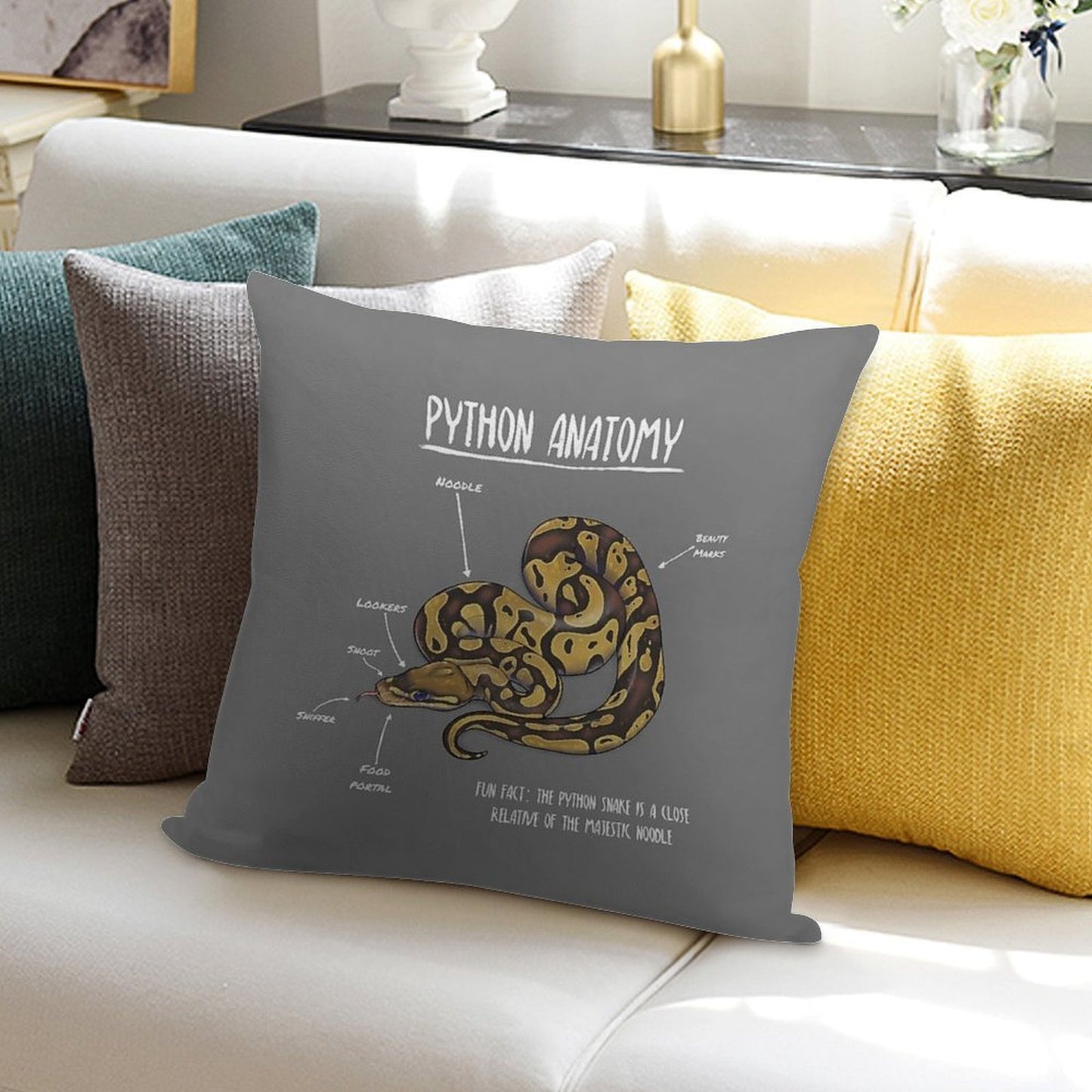 Python Anatomy Soft Hidden Zipper Throw Pillow