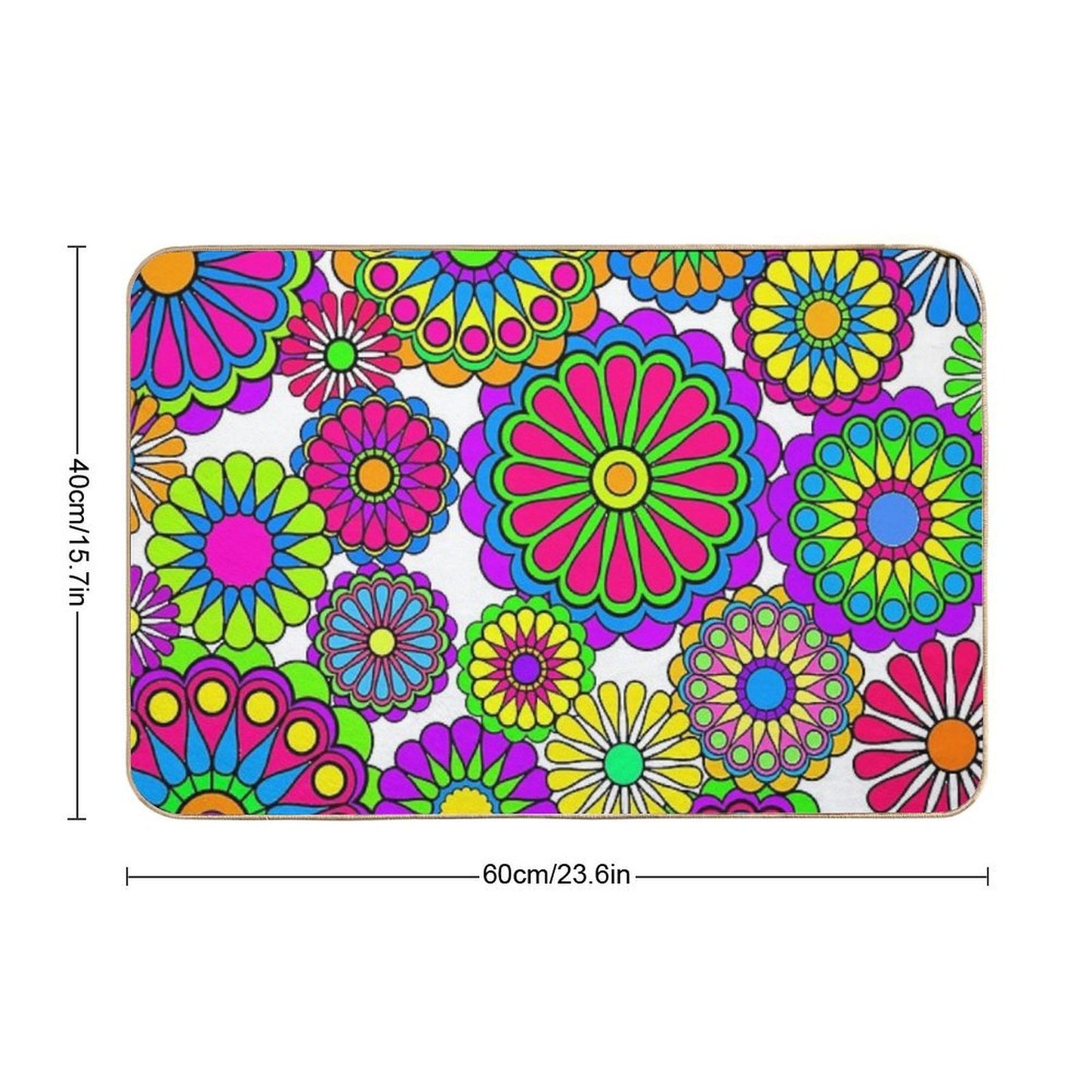 Happy Hippy Flowers  Fade-Resistant Bath Mat