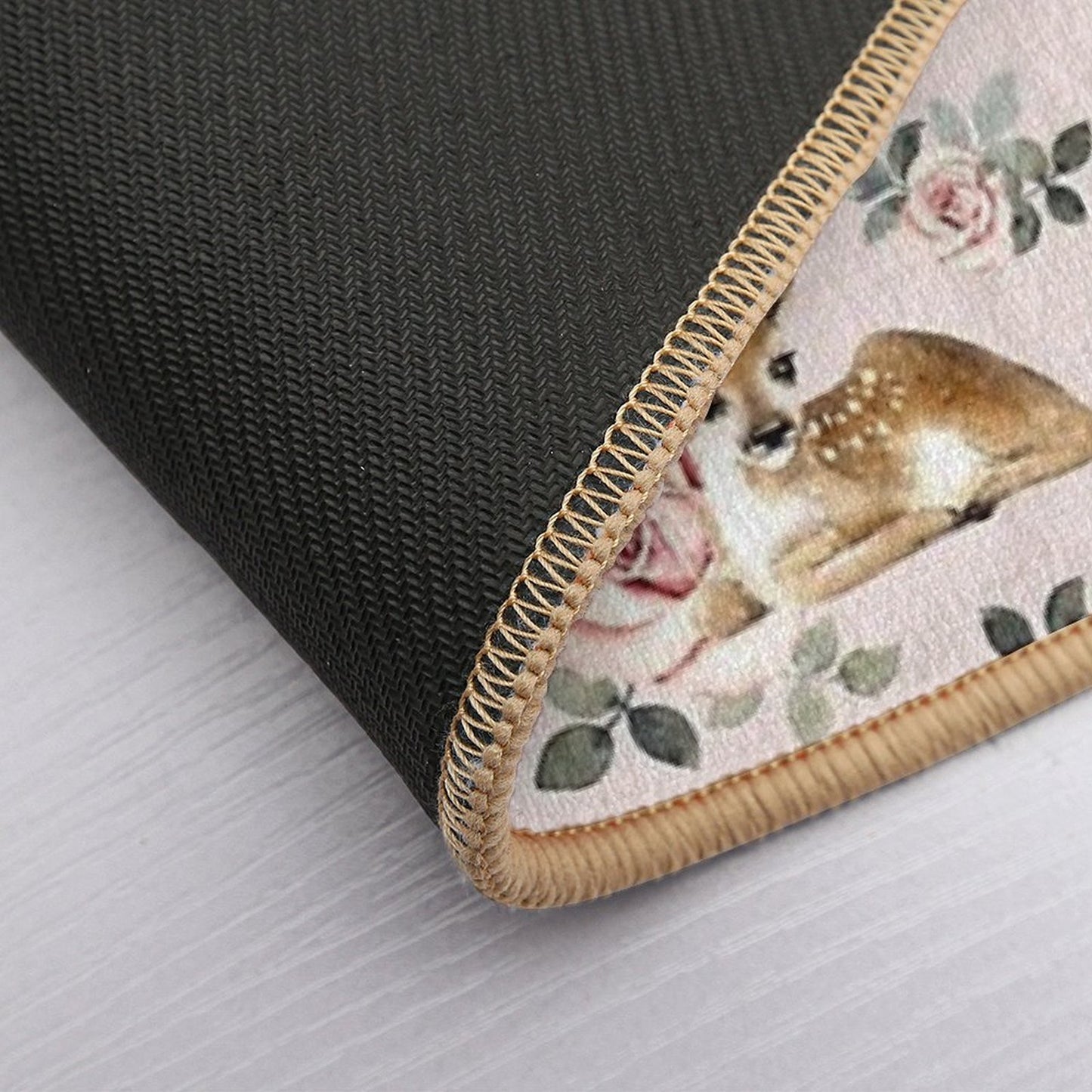 Little Deer With Vintage Roses  Blush  Absorbent Bath Mat